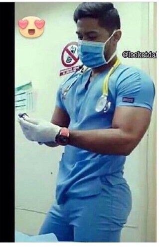 The stiching on those scrubs are strong..lol Male Doctor, Men's Uniforms, Male Nurse, Men In Uniform, Asian Men, Professions, Scrubs, Gloves, Men's Polo Shirt