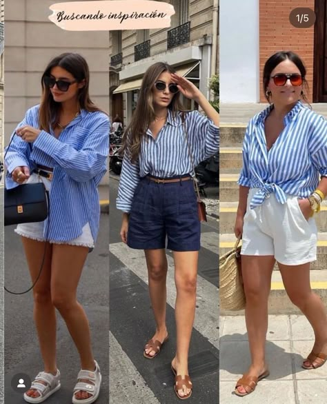 Striped Shirt And Shorts Outfit, Santorini Outfit, Saturday Outfit, White Collared Shirt, Crop Top Outfits, Looks Chic, Striped Shirt, Spring Summer Fashion, Short Outfits