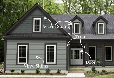 Mixed Siding Exterior Colors, Home Exterior Vinyl Siding, Vinyl Siding Update, Deep Granite Vinyl Siding, Home Exterior Makeover Vinyl Siding, Vinyl Siding Ideas Exterior Farmhouse, Updating Vinyl Siding Exterior, Deep Moss Vinyl Siding, Twilight Shadow Vinyl Siding