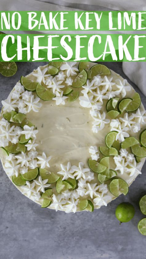 Light and easy to make is the best way to describe this key lime cheesecake. This no bake recipe takes a lot of the work out of making a cheesecake while keeping the nice rich texture.  I know that I am a big advocate for using the oven but when summer hits, especially here in Arizona with days over 110 degrees, I don't want to turn on my oven and heat up the house. Lime Cheesecake No Bake, No Bake Key Lime Cheesecake, Famous Banana Bread Recipe, Key Lime Pie Cheesecake, No Bake Key Lime, No Bake Recipe, Pinterest Food, Key Lime Cheesecake, Key Lime Juice