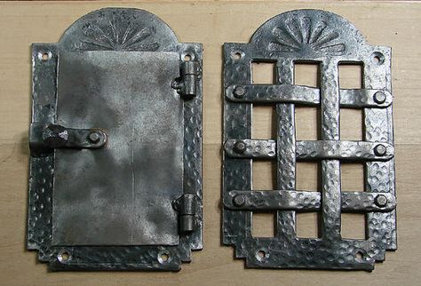 This is a door or gate "speakeasy". I may have to order one Speakeasy Door, Door Iron, Medieval Door, Rustic Wood Doors, Door Viewer, Barn Door Hinges, Castle Doors, Door Grill, Iron Hinges