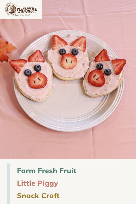 Animals On A Farm Preschool, Childcare Cooking Ideas, Pig Themed Food Snacks Ideas, Farm Theme Cooking Preschool, Farm Animals Cooking Activities, Preschool Farm Snack Ideas, Farm Week Snacks, Pig Snacks Preschool, Healthy Farm Themed Snacks