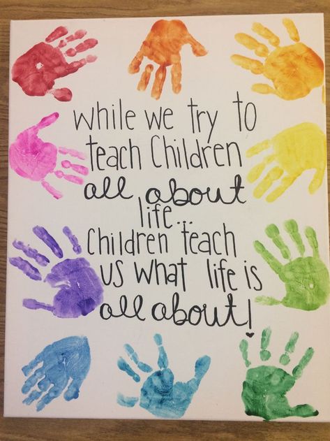 Classroom Handprint Poster, Rainbow Theme Daycare Room, Infant Quotes Daycare, Handprint Classroom Decor, All About Me Infant Activities Crafts, Infant Preschool Room Ideas, Infant Classroom Crafts, Classroom Ideas For Toddlers, Waddler Classroom Ideas