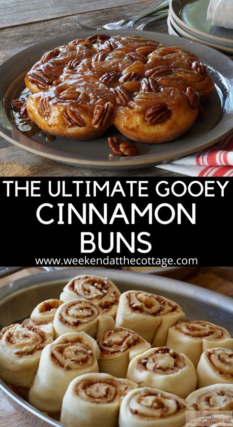 Gooey Cinnamon Buns, Cinnamon Sugar Butter, Cottage Recipes, Cinnamon Bun Recipe, Sticky Buns Recipes, Cinnamon Roll Recipe Homemade, Butter Cinnamon, Yeast Dough, Gooey Caramel