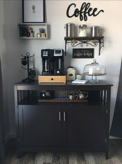 Luxury Coffee Bar, Coffee Bar At Home, At Home Aesthetic, Bar At Home, Coffee/wine Bar, Lash Room Decor, Storage Sideboard, Coffee Bar Station, Server Cabinet