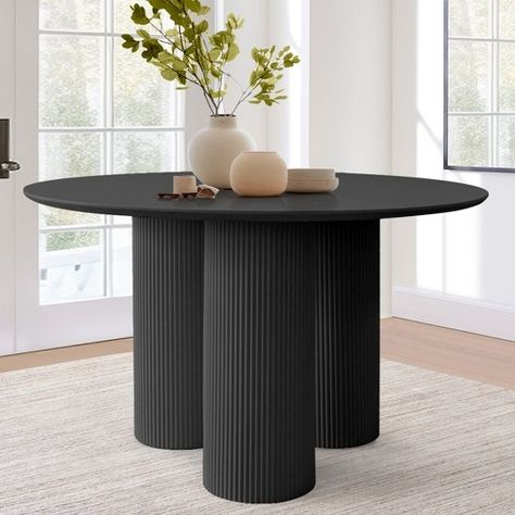 Athens 45'' Circular Table Top Architectural Design Black Rich Grain Manufactured Wood With 3 Legs Pedestal Round Dining Table-Maison Boucle Modern Dining Table Apartment, High Top Round Pub Table, Bar Height Round Table, Black Round Pedestal Dining Table, Circular Entry Table, Black Pedestal Dining Table, Round Black Dining Table, Black Round Dining Table, Round Pedestal Dining