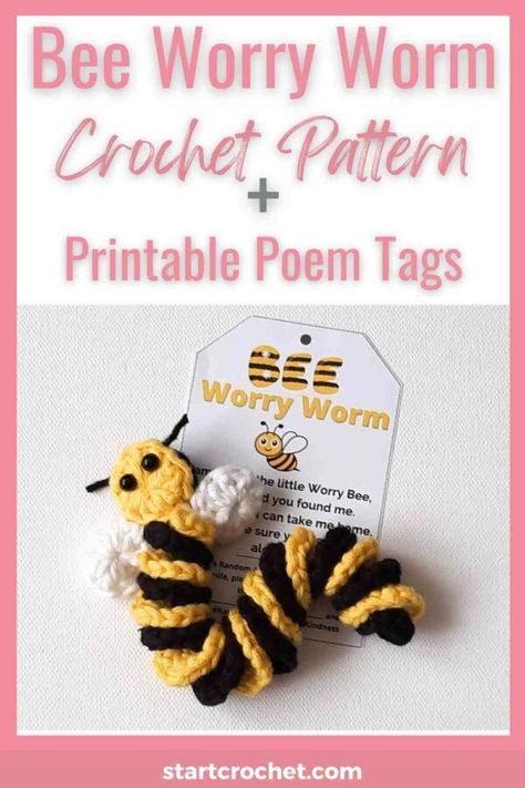 “Don’t Worry Bee Happy” Crochet Pattern + (PDF Printable Worry Worm Poem Tags) Worry Crochet Pattern, Positive Poo Crochet Pattern Free, Worry Worm Crochet Pattern Free, Worry Worm Poem Free Printable, Worry Worm Poem, Free Blanket Knitting Patterns, Hand Embroidery Patterns Free Printable, Worry Worm Crochet Pattern, Beading Patterns Free Tutorials