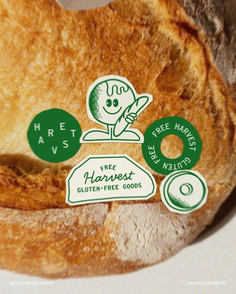 Throwback to this one — FREE HARVEST, a gluten-free bakery. Packaging mockups created on @pacdora Get 20% off your Pacdora subscription with my code SUN20 ☀️ Save for later 🥯 #branddesign #packagingdesign #pacdora (brand designs, brand identities, logo design, packaging design, pacdora, bakery branding, brand identity design, graphic design) Bagel Packaging Design, Bread Company Logo, Gluten Free Packaging, Bagel Logo, Bakery Graphics, Bread Branding, Bakery Brand Identity, Bakery Labels, Bakery Branding Design