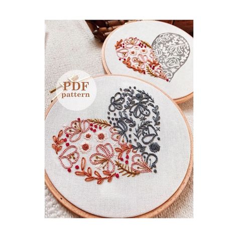 Beginner Hand Embroidery, Pdf Embroidery Pattern, Embroidery Easy, Embroidery Hearts, Stitching Techniques, Embroidered Gifts, Embroidered Heart, Floral Heart, Hand Embroidery Pattern