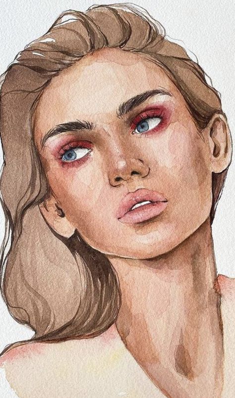 Watercolour Portrait Faces Simple, Small Water Colour Painting, Portraits Watercolor, Human Face Drawing, Potrait Painting, Watercolor Face, Watercolor Art Face, Side Portrait, Girl Face Drawing