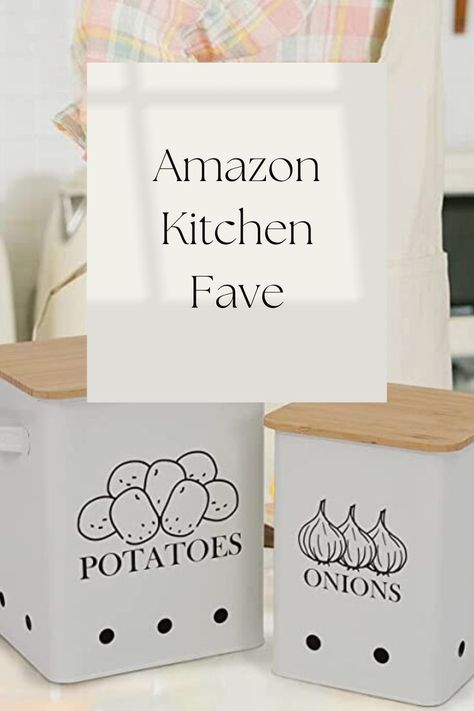 Kitchen Vegetable Storage Tins Set of 2 for Potatoes, Onion, with wooden lid Garlic Bin Caddy, Long Shelf Life-white Onion Storage Ideas, Kitchen Vegetable Storage, Onion Storage, Potato Onion, Vegetable Storage, Long Shelf, Tin Containers, Store Organization, Shelf Life