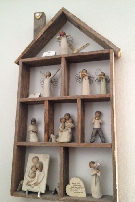 I need a bigger house to fit my Willow Tree collection Willow Tree Collection Display, Display Willow Tree Figurines, Willow Tree Sculpture, Willow Tree Angel Display Ideas, How To Display Willow Tree Figurines, Willow Tree Display, Willow Tree Decor, Willow Figurines, Willow Heart