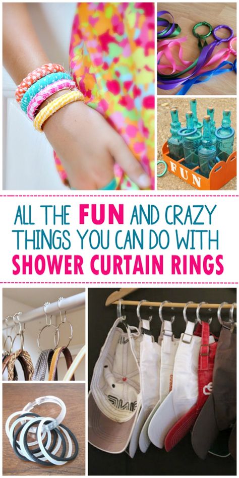 Shower curtain ring hacks that will wow. Who knew there were so many ways to use shower curtain rings?? Curtain Rings Crafts, Kids Bath Toys, Closet Curtains, Shower Rings, Plastic Shower Curtain, Crazy House, Retro Revival, Shower Hooks, Curtain Rings