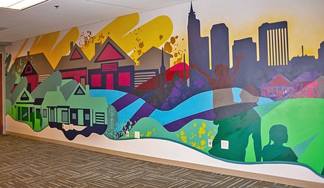 Office Graffiti, Graphic Mural, Skyline Mural, Office Graphics, Office Mural, Interior Murals, Mural Artist, Office Canvas, Commercial And Office Architecture