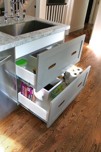 design dump: drawers under the kitchen sink Under Kitchen Sink Storage, Under Sink Drawers, Under Sink Drawer, Under The Kitchen Sink, Under Kitchen Sink, Under Sink Cabinet, Kitchen Sink Storage, Kitchen Drawer Organization, Sink Storage