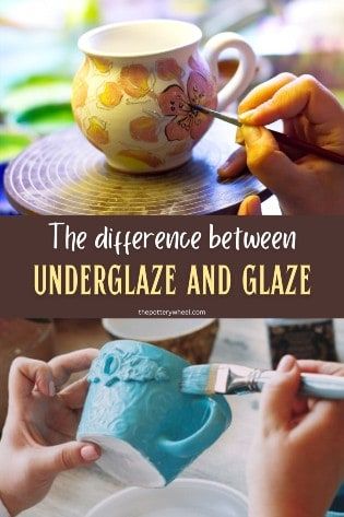 The Difference Between Underglaze and Glaze - The Pottery Wheel How To Paint Glazed Ceramic, Underglaze Vs Glaze, Pottery Glaze Design Ideas, Underglaze Painted Pottery, Painted Glaze Pottery, Pottery Finishing Techniques, Pottery Art Painting Inspiration, Pottery Glazing Ideas For Beginners, How To Use Underglaze