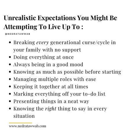 Sometimes, we fail to achieve what’s possible due to unrealistic expectations. Revisit your expectations with grace, compassion and support in mind. #nedranuggets #setboundariesfindpeace #setboundaries #nedratawwab #healthyrelationship #healthyboundaries #boundaries #dramafree #healthyfamilies Mental Health Facts, Unrealistic Expectations, Mindful Parenting, Emotional Awareness, Interpersonal Relationship, Mental Strength, Baddie Quotes, Mental And Emotional Health, Love Your Life