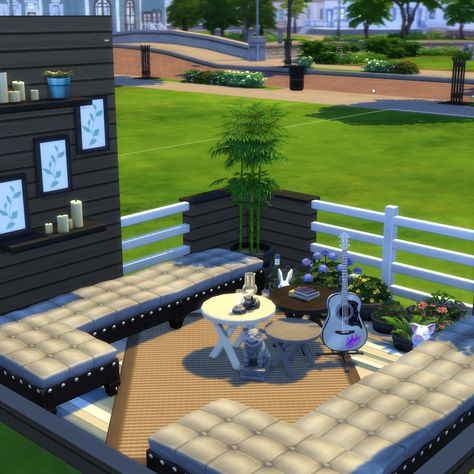 Sims Balcony, Sims 4 Balcony Ideas, Sims 4 Balcony, Sims Ideas, Sims 4 House Design, Casas The Sims 4, Sims House Design, Sims Four, Exterior Ideas