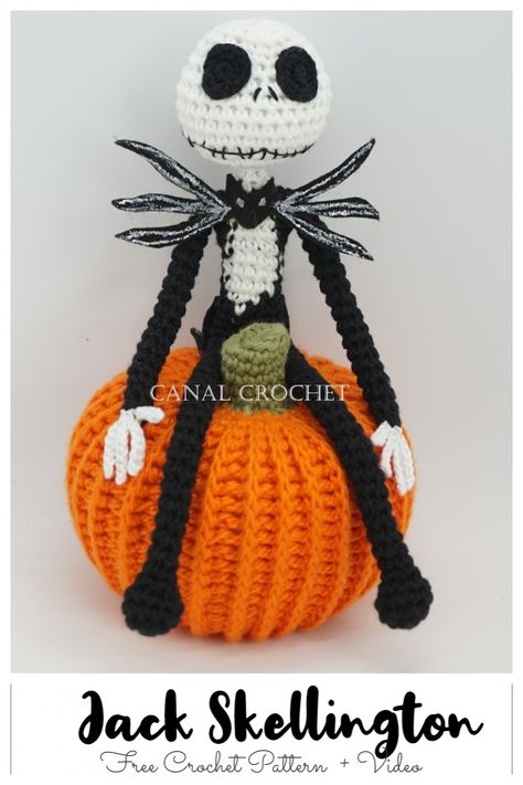 Crochet Jack Skellington Amigurumi Free Patterns & Paid - DIY Magazine Jack Skeleton Crochet Pattern, Jack The Skeleton Crochet Free Pattern, Skeleton Amigurumi, Crochet Jack Skellington, Crochet Skeleton, Crochet Objects, Crochet Halloween Patterns Free, Crochet Halloween Decorations, Crochet Fall Decor