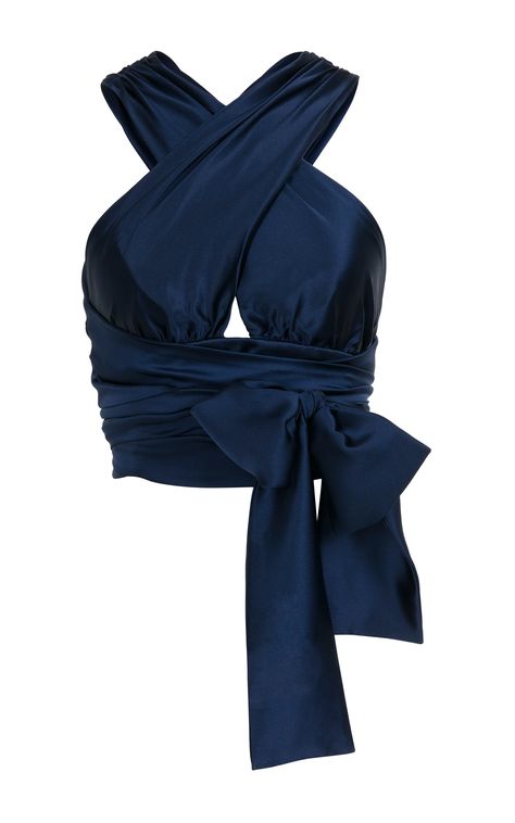 Jessica Choay strap wrap crop top in navy silk -- great update on the holiday LBD Wrap Crop Tops, Blue Crop Tops, Looks Chic, Strap Top, Blue Top, Mode Inspiration, Wrap Around, Classy Outfits, Halter Top