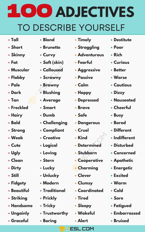 List of 100 Best Adjectives to Describe Yourself 1 Adjectives To Describe Yourself, Good Adjectives, Describe Myself, Adjective Words, List Of Words, English Adjectives, Describing Words, Words To Describe Yourself, Words That Describe Me