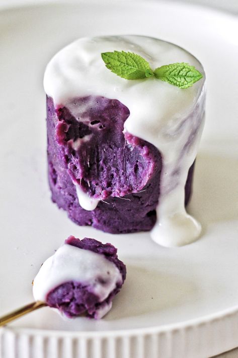 VEGAN BUNNY CHEF: Purple Sweet Potato and Yogurt Pudding (Vegan, Non... Purple Potato Dessert, Purple Sweet Potato Recipes Desserts, Purple Sweet Potato Ice Cream, Vegan Bunny Chef, Okinawan Purple Sweet Potato Recipes, Japanese Purple Sweet Potato Recipe, Purple Sweet Potato Mochi, Okinawa Purple Sweet Potato Recipes, Japanese Purple Sweet Potato