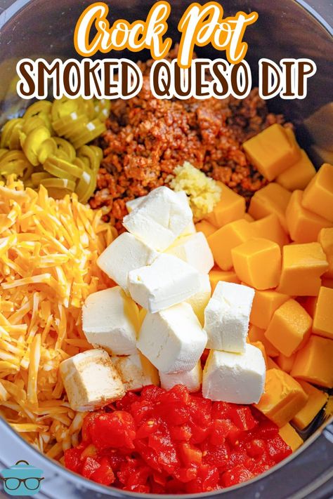 Crock Pot Smoked Queso Dip Beefy Queso Dip Crock Pot, Beef Queso Dip Crockpot, Crockpot Taco Dip, Crock Pot Queso Dip, Sausage Queso Dip, Queso Dip Crockpot, Spicy Queso Dip, Smoked Queso Dip, Sausage Queso