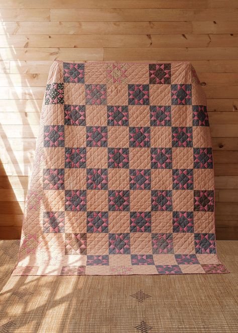 The Winter Blush Sawtooth Star Quilt is a traditional hand made quilt, made with a variety of cotton fabrics. The design features a elegant arrangement of patterned period fabrics hand sewn in the traditional Sawtooth Star design. The design came from the way that the triangles resembled the teeth of a saw. The Farm and Fireside Magazine first named the Sawtooth Star Block in 1884, the first known recording. However, it does have other names, such as Evening Star, Morning Star, Variable Star, No Slow Roads, Sawtooth Star Quilt, Sawtooth Star, Shabby Chic Quilts, Traditional Quilt Patterns, Queen Size Bedspread, Pink Quilt, Patchwork Inspiration, Pine Cone Candles