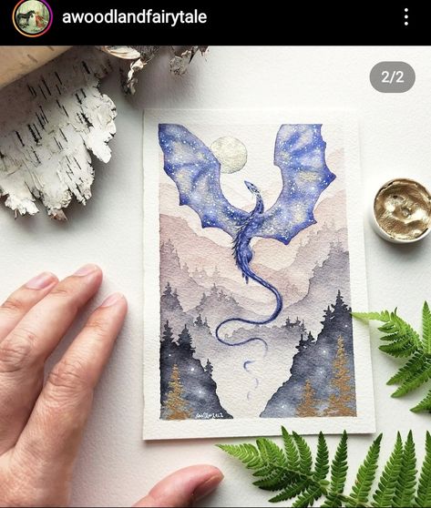 A5 Watercolour Paintings, Dragon Painting Ideas, Lord Of The Rings Watercolor, Watercolour Dragon, Watercolor Birthday Cards, Fantasy Drawings, Art Hobbies, Celestial Art, Magical Art