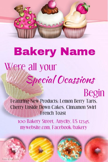 Find design templates for Bakery. Easy to customize. Download and print or purchase high quality prints from us. Bake Sale Flyer, Bakery Names, Cake Business Cards, Restaurant Flyers, Baking Logo Design, Baking Logo, Berry Tart, Restaurant Flyer, Cupcake Bakery