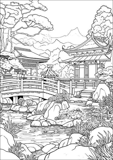 Joli jardin japonais. Japan Coloring Pages for Adults. Just Color : Coloring Pages for Adults & Kids Japanese Coloring Pages, Japan Coloring Pages, Ancient Greece Mythology, Egypt Hieroglyphics, Tibet Art, Pop Art Tattoos, Manga Coloring Book, Japan Picture, Anime Mermaid