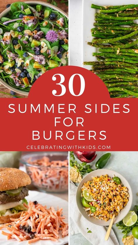 Looking for the best summer sides for burgers? These simple yet delicious burger side dishes will satisfy your cravings. Burger Side Salad, Side Dishes With Burgers Simple, Salad For Burgers Side, Chicken Burger Side Dish, Side For Burgers Summer, Grilled Sides For Burgers, Sides For Burgers Summer, Best Burger Sides Dishes, What To Eat With Burgers