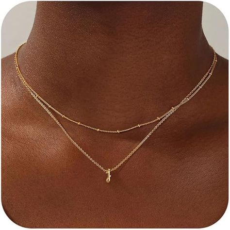 Amazon.com: Yoosteel Layered Gold Initial Necklaces for Women Trendy, 14K Gold Plated Initial J Necklace Tiny Initial Necklace Personalized Monogram Layered Gold Initial Necklaces for Women Girls Jewelry : Clothing, Shoes & Jewelry Gold Necklace Letter, 14k Gold Choker Necklace, S Gold Necklace, J Necklace, Beaded Boho Necklace, Floral Pendant Necklace, Initial Necklaces, Gold Letter Necklace, Jewelry Clothing