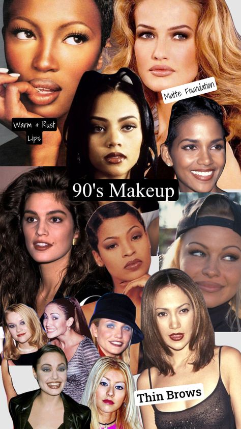 Celebrity In The 90s, 90s Hair Makeup, 90s Beauty Trends, 90 Supermodels Makeup, 90s Makeup Party, 90s Makeup Eyeshadow, 90's Makeup Ideas, 90s Fashion Supermodels, 2000 Inspired Makeup