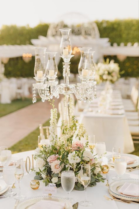 Wedding Centerpieces Chandelier, Blush Rose Centerpieces Wedding, Wedding Candelabra Centerpiece, Low Gold Centerpiece Wedding, Candleabras Wedding Centerpiece, Candle Labra Centerpieces Wedding, Gold Candleabras Centerpiece Wedding, Candleopera Centerpieces Wedding, Wedding Candelabra Flowers