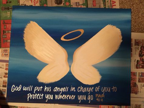 Christian Art Painting, Christian Canvas Paintings, Angel Wings Painting, Heaven Painting, Peace Painting, Psalm 91 11, Christmas Paintings On Canvas, Simple Wall Art, Simple Canvas Paintings