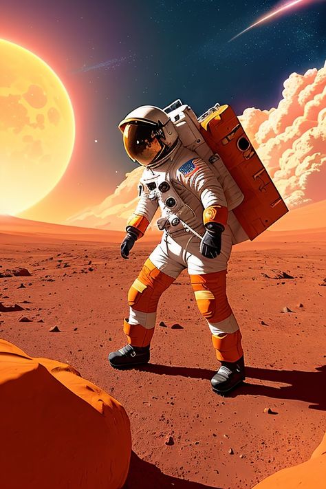 Astronaut, Mars, Wallpaper, masterpiece, Stars, HD, Ai Art Orange Astronaut, Orange Landscape, Mars Wallpaper, Basketball Wallpaper, Sci Fi Fantasy, Out Of This World, Mars, Sci Fi, Basketball