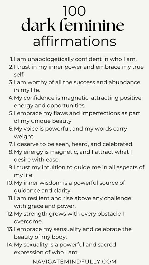 dark feminine energy affirmations How To Embrace Dark Feminine Energy, Embrace Your Darkness, Dark Fem Affirmations, Divine Masculine Affirmations, What Is Dark Feminine Energy, Mysterious Affirmations, Embrace Feminine Energy, Dark Feminine Crystals, Lilith Affirmations