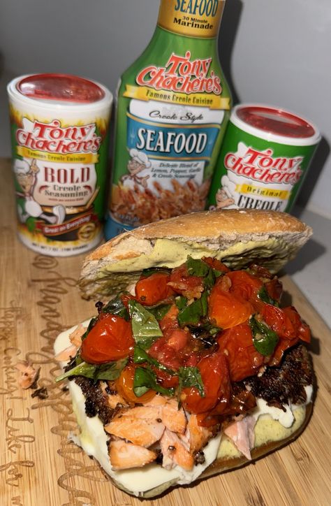 Cajun Pesto Salmon Sandwiches - Tony Chachere's Seafood Fried Rice, Salmon Sandwich, Pesto Salmon, Fried Salmon, Salmon Seasoning, Sweet Heat, Salmon Filet, Ribs On Grill, Pesto Sauce