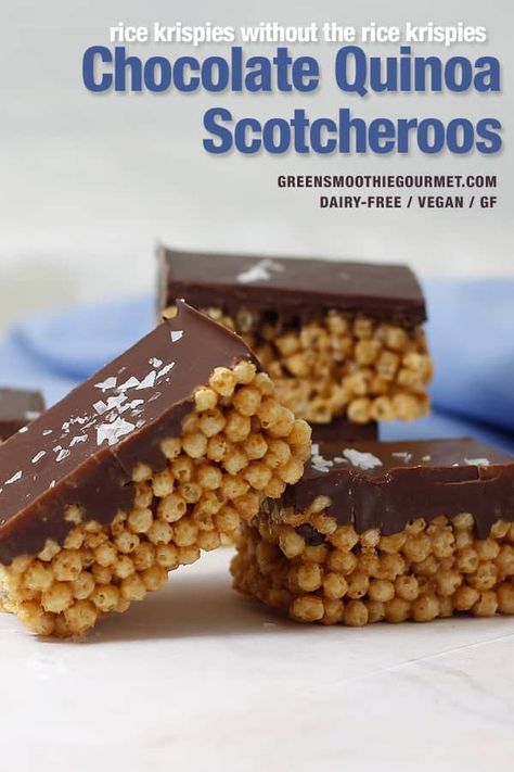 Healthy Scotcheroos, Scotcheroos Recipe, Quinoa Chocolate, Healthy Whole Foods, Rice Crispie, Chocolate Quinoa, Quinoa Bars, Chocolate Puff, Puffed Quinoa