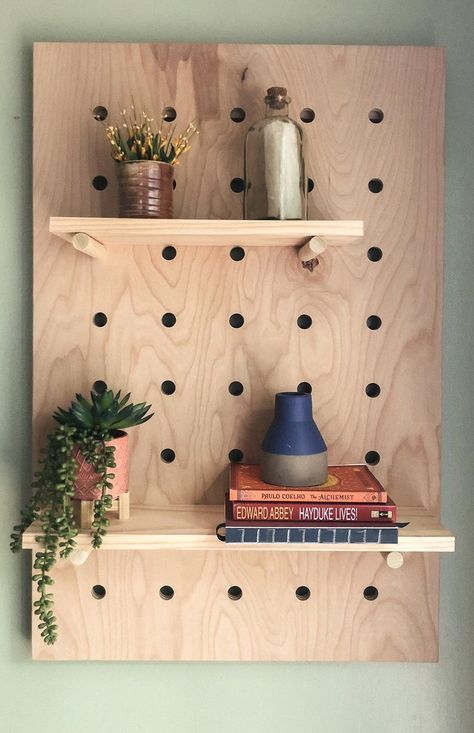 Wood Peg Board, Hanging Kitchen Shelves, Pegboard Shelf, Large Pegboard, Peg Board Walls, Wooden Pegboard, Pegboard Display, Organizer Shelf, Kitchen Organisation