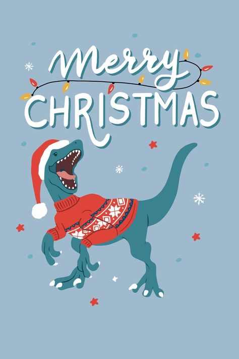 Christmas illustration with Dinosaur design for wall art, greeting card, apparel. Christmas aesthetics for holiday gift. Ugly sweater velociraptor and christmas lights. Dinosaur Christmas Wallpaper, Christmas Dinosaur Wallpaper, Christmas Dinosaur, Dinosaur Christmas Card, Dinosaur Carrying Christmas Tree, Ugly Christmas Sweater Card, Dinosaur Christmas Fabric, Ugly Sweater Contest, Christmas Card Illustration