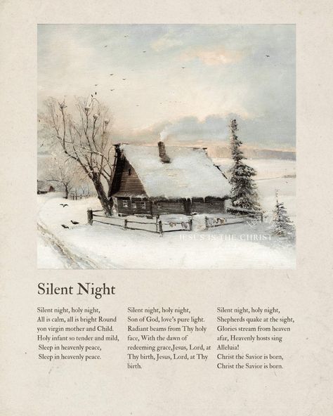 Silent Night - Jesus is the Christ Prints Vintage Winter Prints, Hymn Artwork, Comforting Verses, Christmas Hymns, Christmas Art Prints, Advent Art, Biblical Christmas, Christian Christmas Decorations, Hymn Print