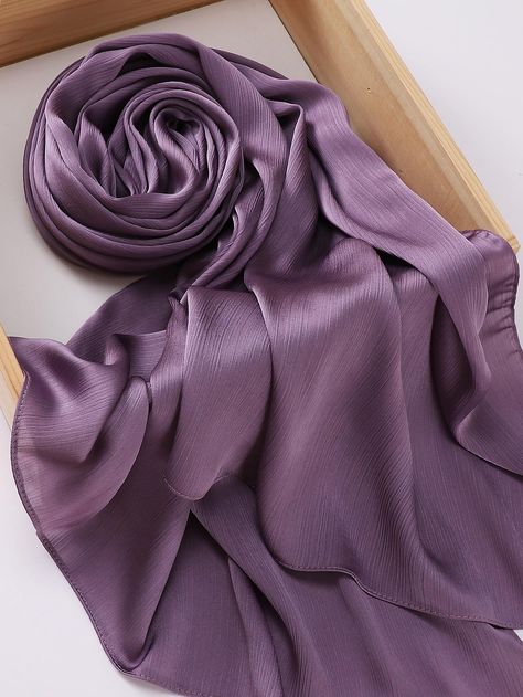 Elegant 1pc Natural Crinkle Solid Color Headscarf Satin Hijab Women Head WrapI discovered amazing products on SHEIN.com, come check them out! Purple Hijab, Purple Silk Scarf, Satin Hijab, Silk Veil, Purple Scarf, Hijab Style Tutorial, Women Scarves, Purple Collar, Hijabi Style