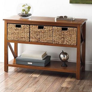 SONOMA Console Table w/Baskets $136 Entrance Tables, Sofa Table With Storage, Upstairs Hallway, Wood Tables, Wicker Baskets Storage, Farmhouse Style Kitchen, Wood Console Table, Modern Farmhouse Kitchens, Wood Console