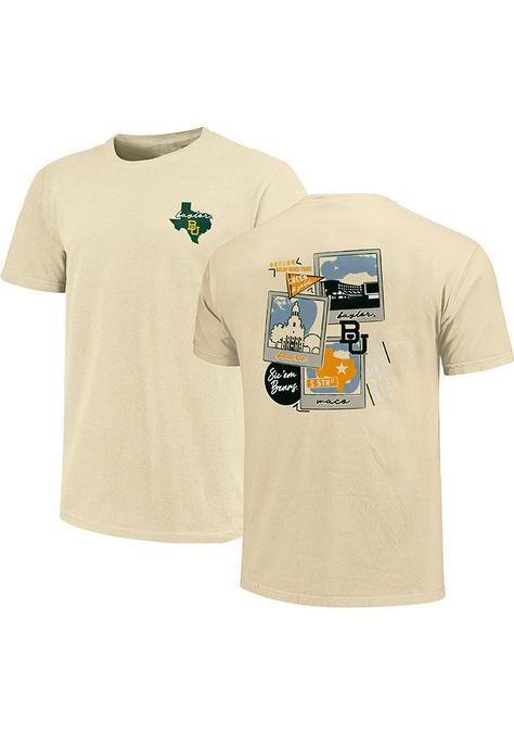 Baylor Bears Women's Yellow Campus Polaroids T-Shirt. #pinterest / #College_Tshirts_Design #College_Graphic_Tees #College_Club_Shirt_Designs #College_Club_Merch_Ideas Cute Club Shirt Designs, College Club Shirt Designs, Simple Graphic T-shirt Design, College Shirt Design Ideas, Vintage Sports Shirt Design, 70s Shirt Design, Frat T Shirt Design, Tshirt Screen Printing Ideas, College Graphic Tees