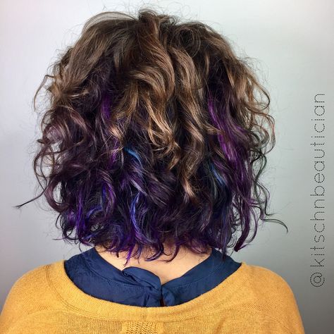 🔮🌀💜Beautiful new peekaboo highlights with brite colours💜🌀🔮 . . #twistedscissorschicago #kitschnbeautician #logansquarehair #chicagosalon… Curly Hair Peekaboo Highlights, Peekaboo Highlights Curly Hair, Hair Color Peek A Boo, Ideas For Hair Color, Highlights Hairstyles, Peekaboo Hair Colors, Peekaboo Color, Stacked Haircuts, Peekaboo Highlights