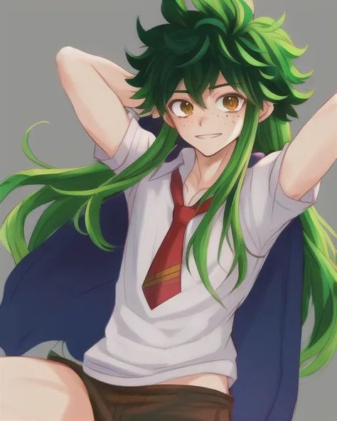 Izuku With Long Hair, Izuku Long Hair, Deku Long Hair, Deku With Long Hair, Mha Deku, Midoriya Izuku, Izuku Midoriya, Cute Anime Guys, Danganronpa