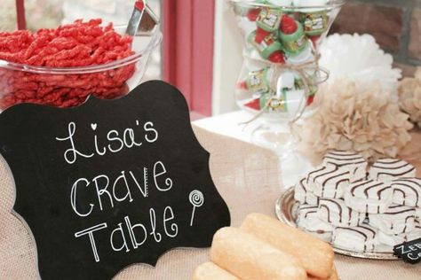 Lisa's crave table. All her crazy cravings during her pregnancy. Moms Cravings Table, Baby Shower Cravings Table, Pregnancy Cravings, Snack Table, Rustic Baby, Shower Themes, Rustic Baby Shower, Food Table, Baby Sprinkle