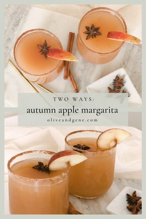 Virgin Apple Cider Cocktail, Autumn Margarita, Thanksgiving Mocktail Recipe, Apple Margarita Recipe, Buffet Decorations, Lake Drinks, Apple Margarita, Thanksgiving Buffet, Quick Foods